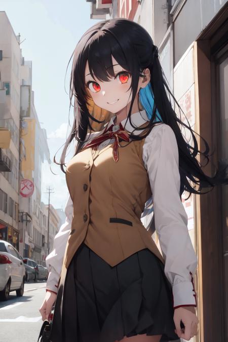 2496472-266904944-masterpiece, best quality, absurdres, perfect anatomy, 1girl, solo, multicolored hair, red eyes, long hair, smile, HomuraharaFem.png